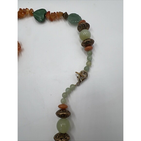 Vintage Leonard Craig Designer Necklace Real Stone Green Leaves Heart Longline - Picture 5 of 7